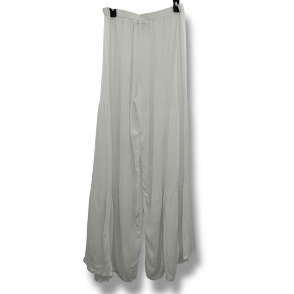 J. Valdi White Beach Pants Size XL Ruffle Wide Leg Gauze Swim Coverup Vacation - Picture 5 of 8